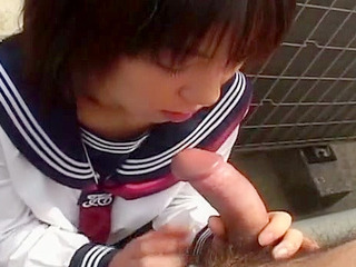 Japanese teen giving blowjob in the toilet adds nippon spice to win